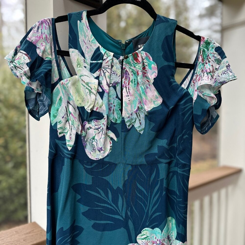 Anthropologie Maeve Elia Cold Shoulder Dress Teal Blue Midi A-line Sz 4 NWOT